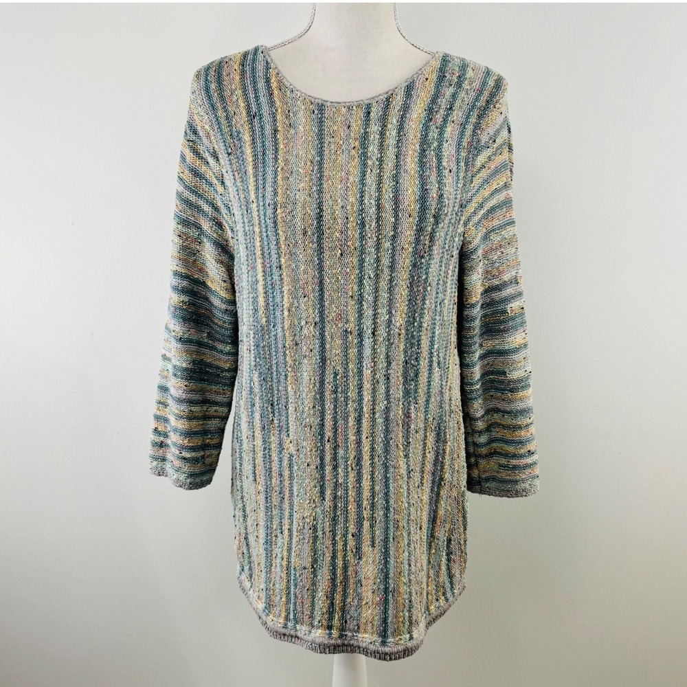 J. Jill Womens Multicolor Space Dye Knit Tunic Sweater Blue Yellow Pink Medium